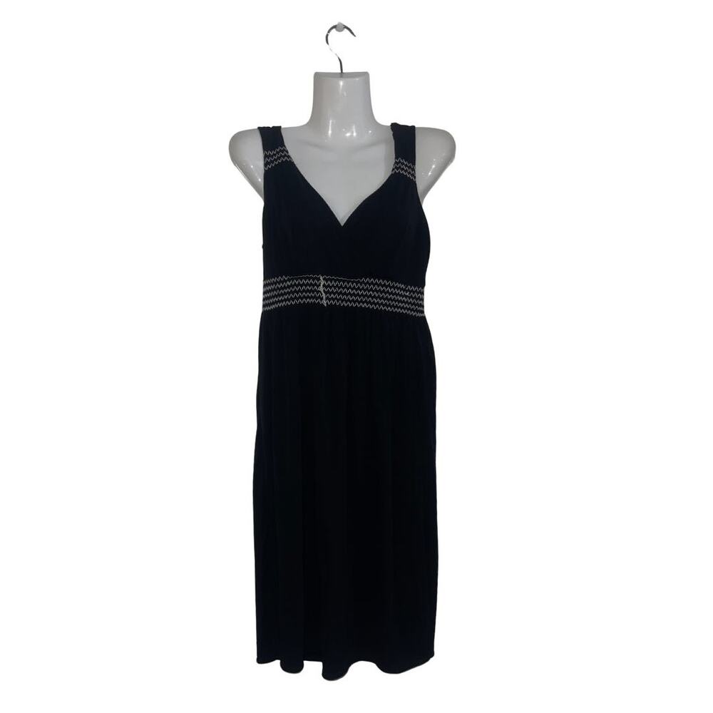 Ann Taylor Sleeveless V-Neck Shift Dress Embroidered Zigzag Stitching SZ 4